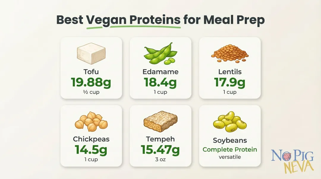 Top six vegan protein sources with grams per serving for weight loss meal prep
