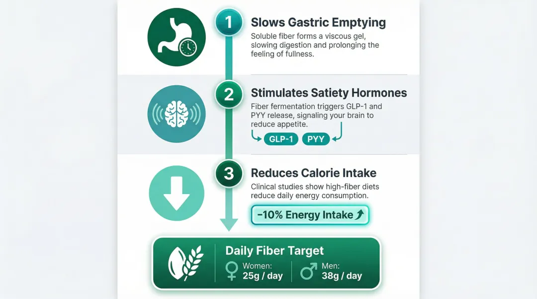 Three fiber satiety mechanisms showing how fiber drives vegan weight loss