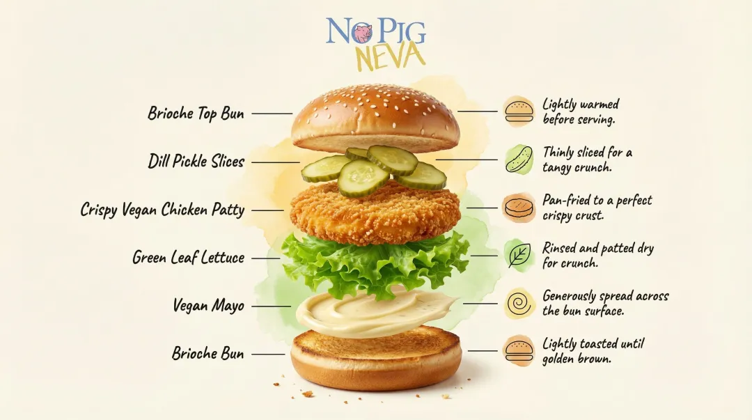 6-layer vegan chicken sandwich classic assembly order bottom to top