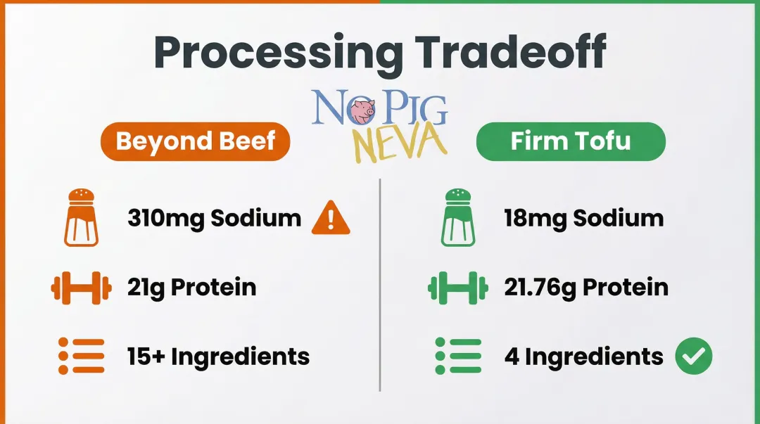 Beyond Beef versus firm tofu nutrition comparison sodium protein ingredients breakdown