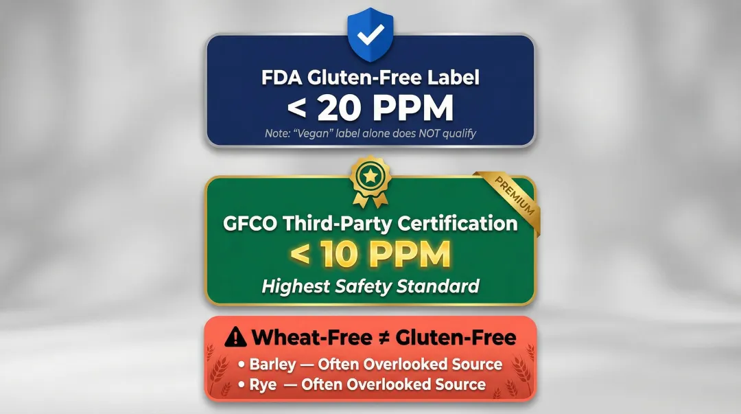 Gluten-free label certification standards FDA versus GFCO ppm thresholds comparison