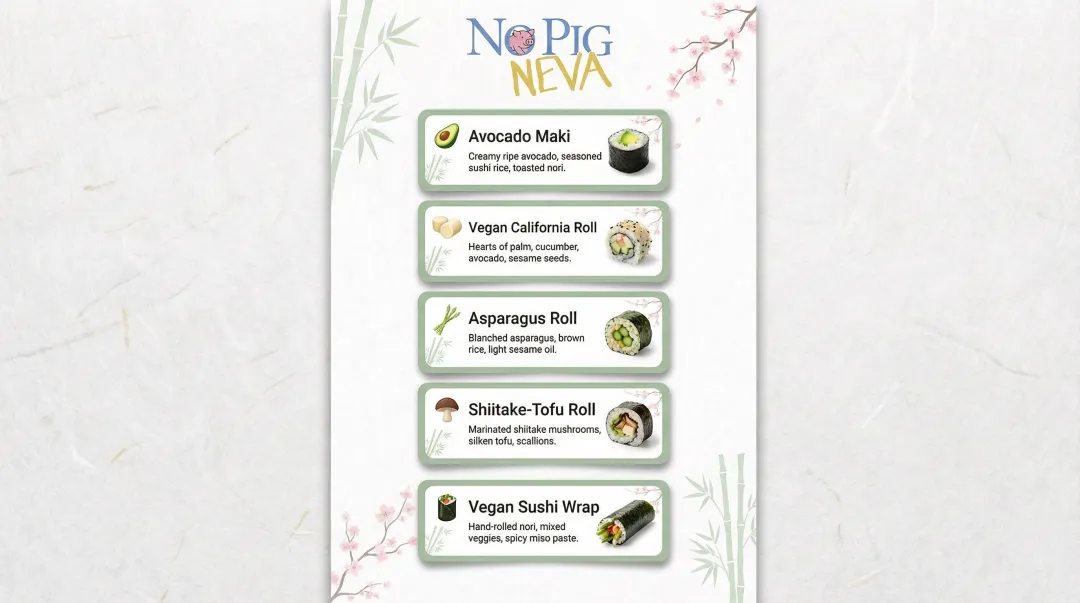5 beginner vegan sushi rolls illustrated guide with ingredients and names