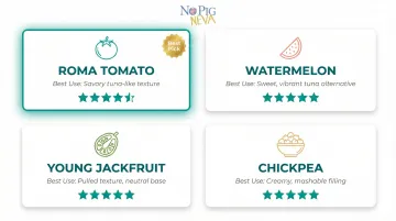 Four vegan tuna alternatives comparison chart with best use cases
