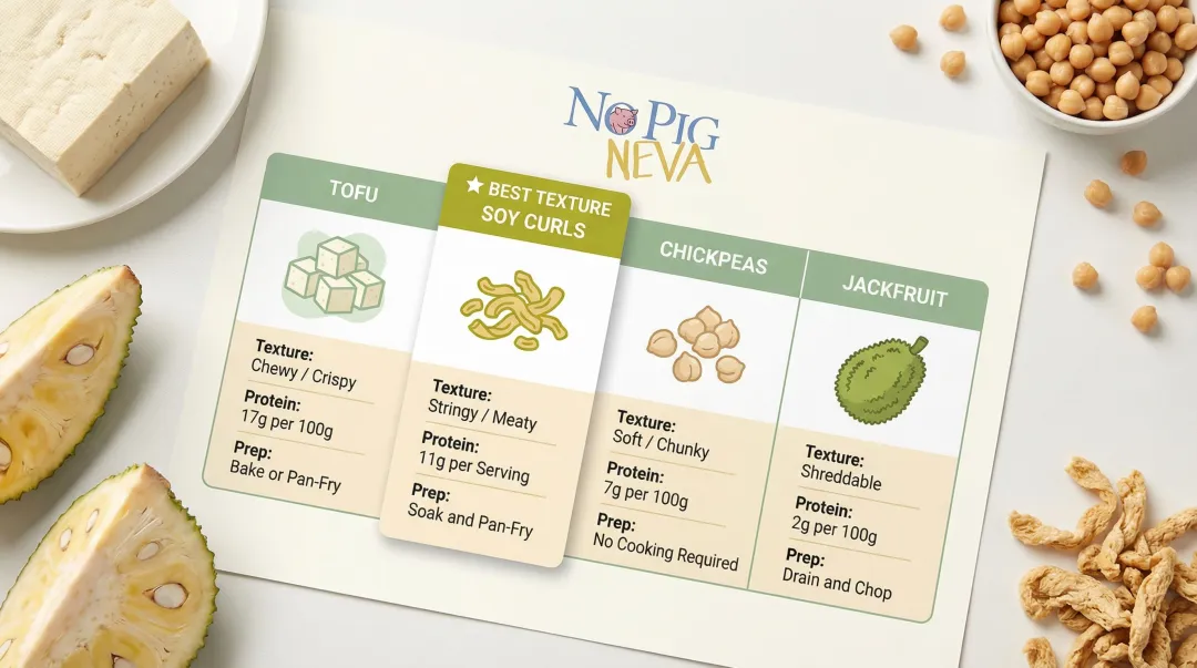 Four vegan chicken salad protein bases compared by texture protein and prep time