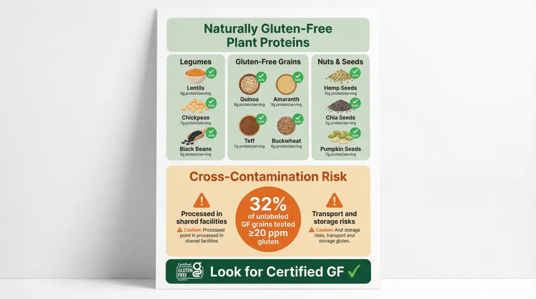 Naturally gluten-free plant proteins with cross-contamination risk warning breakdown