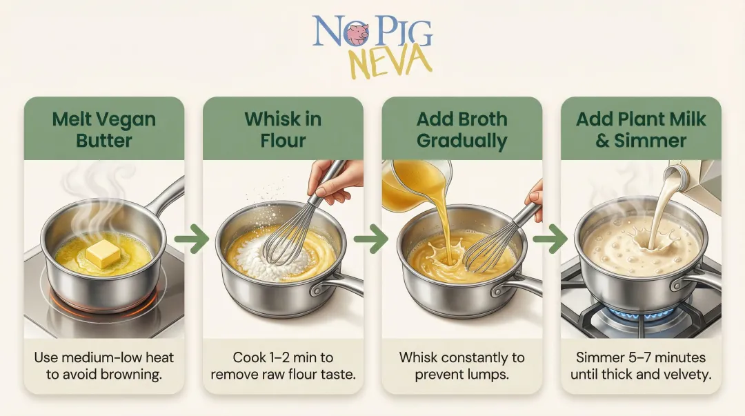 4-step homemade vegan cream of chicken soup roux preparation process