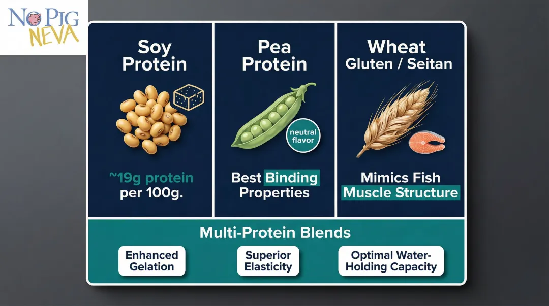 Plant-based seafood protein bases comparison soy pea wheat gluten properties