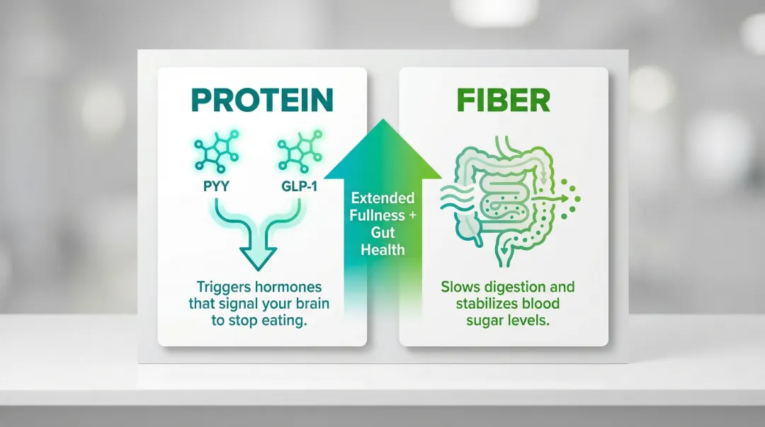 protein and fiber combined satiety benefits comparison infographic for plant-based snacks