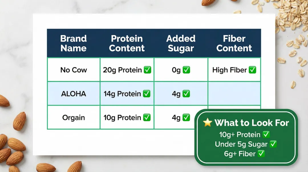 top vegan protein bar brands comparison chart protein fiber and sugar content