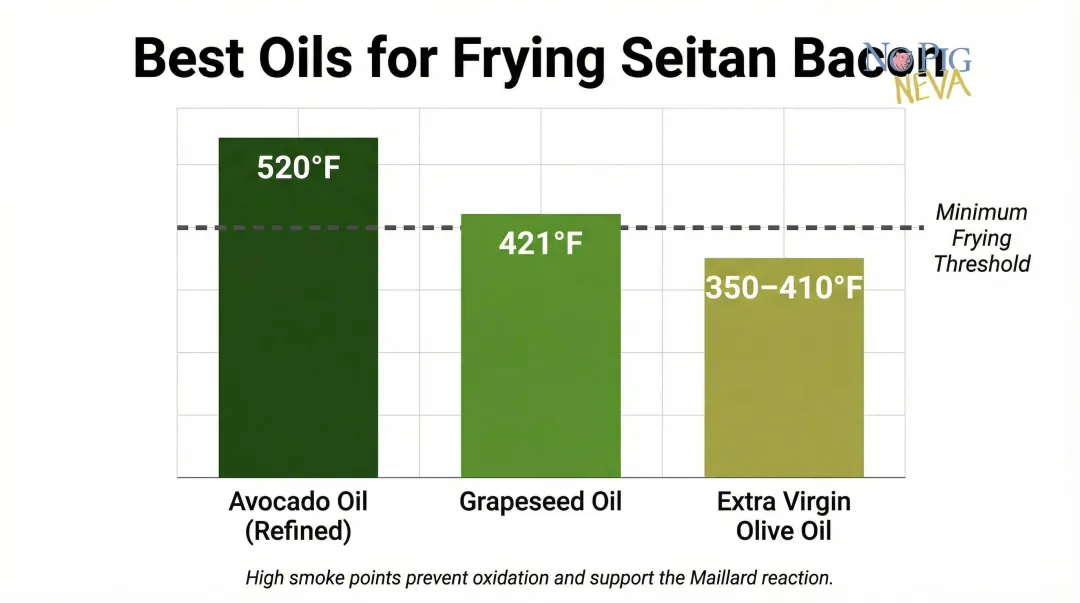 Cooking oil smoke points comparison chart for high-heat seitan bacon frying