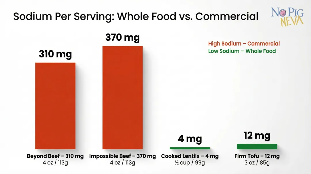 Sodium comparison chart vegan ground beef substitutes whole-food versus commercial
