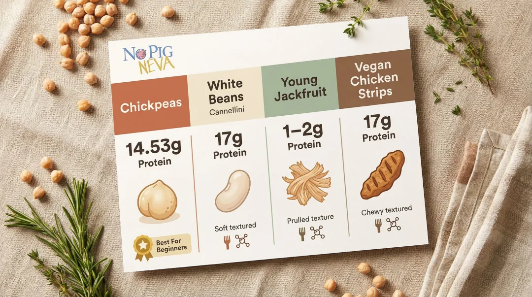 Four plant-based chicken substitutes compared by protein content and texture
