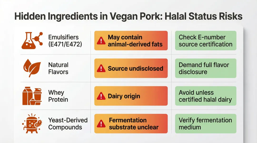 Four hidden halal-risk ingredients in vegan pork products comparison table