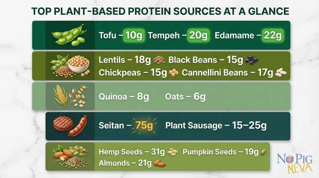 Plant-based protein sources ranked by grams per serving comparison chart