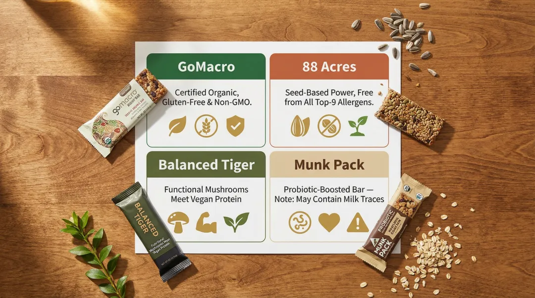 Top four certified vegan protein bar brands comparison for travel snacking