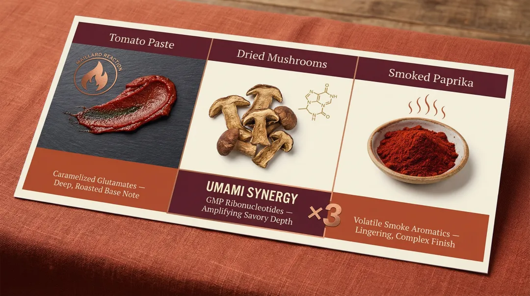 Three umami synergy ingredients for vegan lobster bisque flavor depth