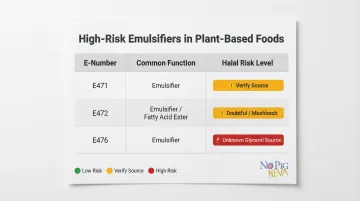 E471 E472 E476 emulsifier halal risk comparison table infographic