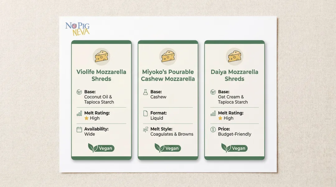 Three best store-bought vegan mozzarella cheese brands compared by melt and flavor