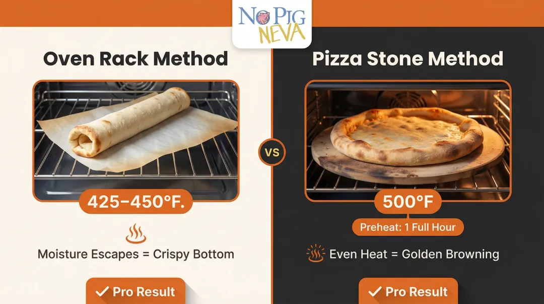 Vegan pizza crust baking methods comparison oven rack versus pizza stone
