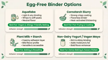 Four egg-free chicken breading substitutes comparison chart with adhesion properties
