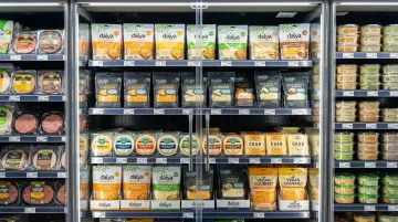 Plant-based vegan grocery products including dairy-free cheese meat alternatives and dips