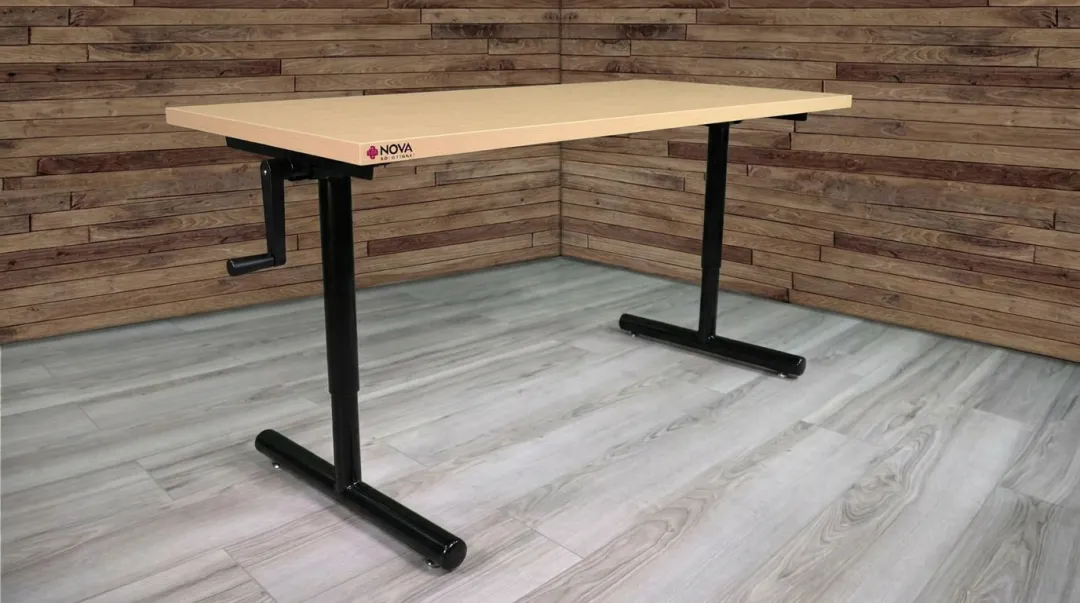 ADA-compliant computer training table T-Leg design showing open knee clearance zone