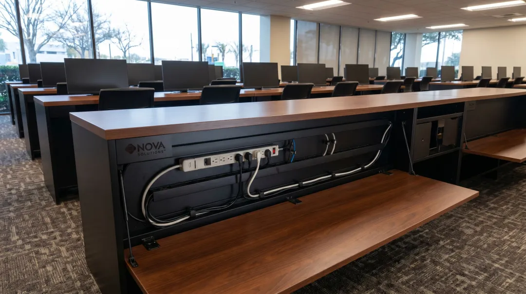 NOVA Solutions iMod wire management system integrated into training workstation unit