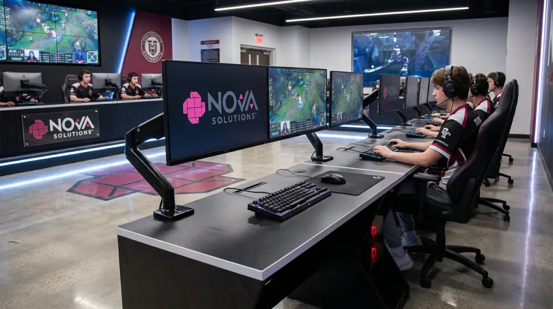 NOVA Solutions eSports gaming desk installed in collegiate esports gaming lab facility