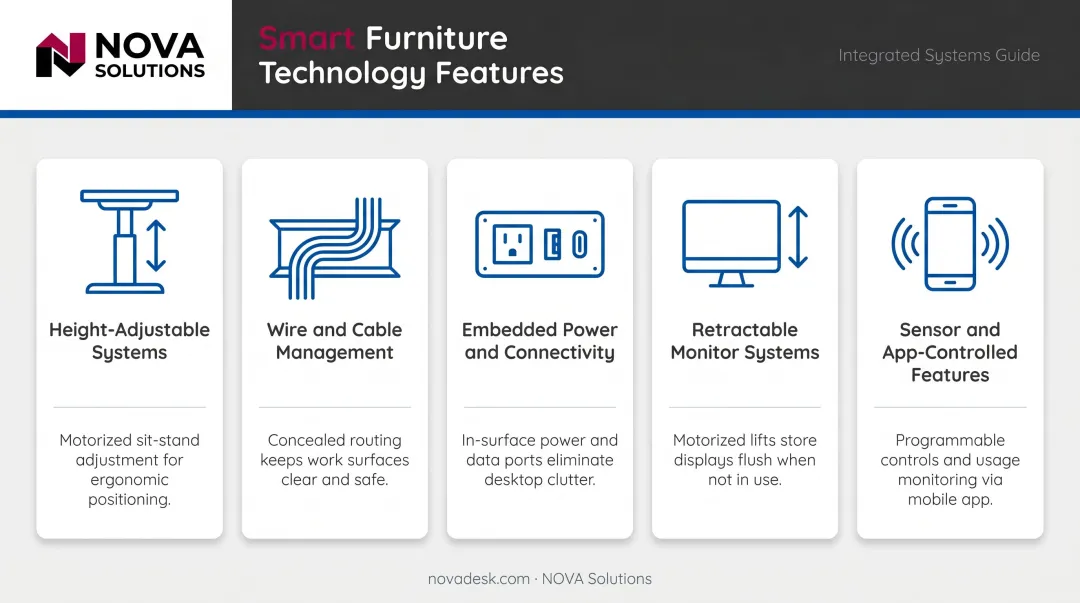 Five smart furniture technology categories driving institutional adoption infographic
