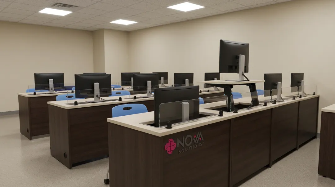NOVA Solutions ADA-compliant computer training desk with iMod wire management system
