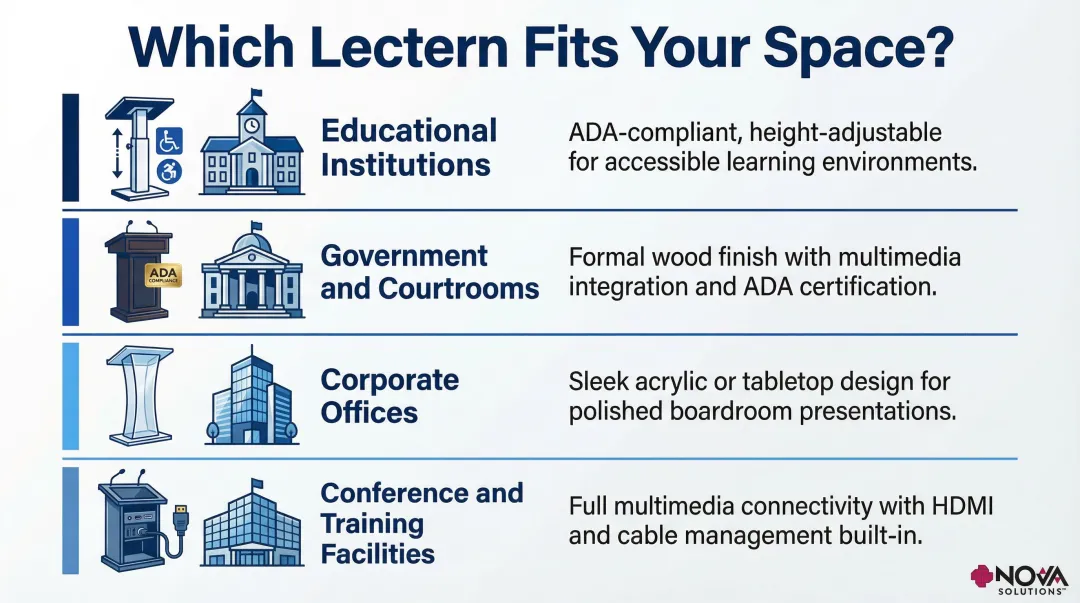 Lectern selection guide by environment educational government corporate conference settings