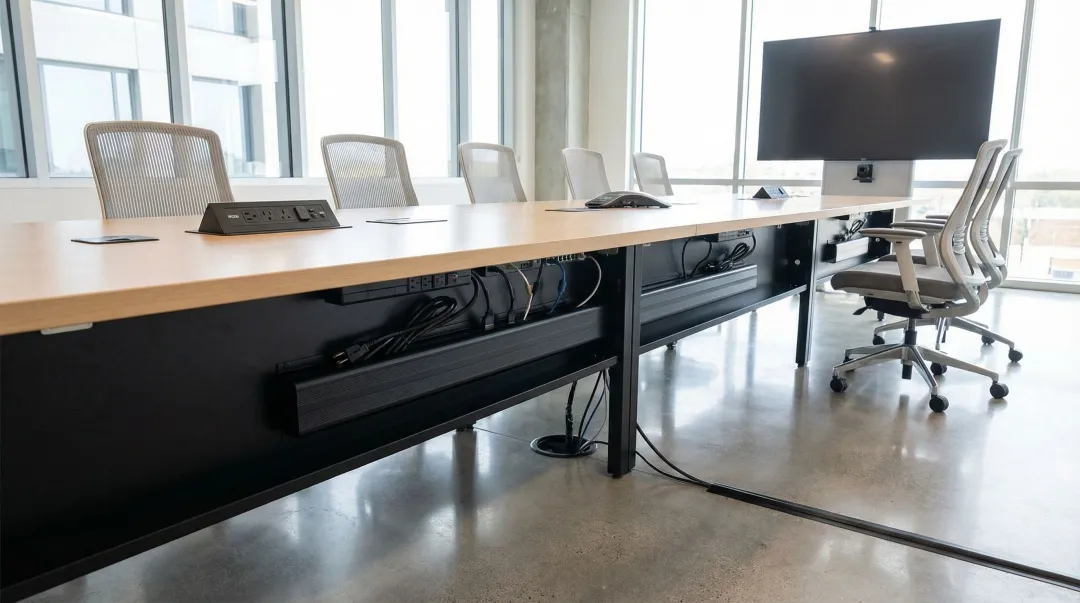 NOVA Solutions ADA-compliant conference table with integrated iMod wire management system