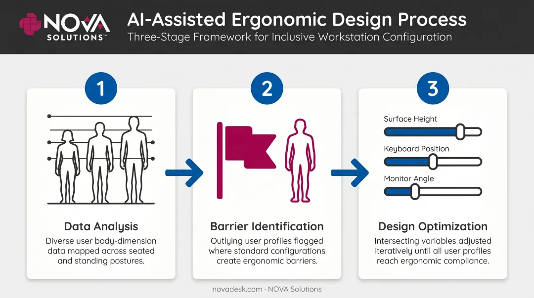 AI ergonomic design process analyzing diverse user data for inclusive furniture optimization