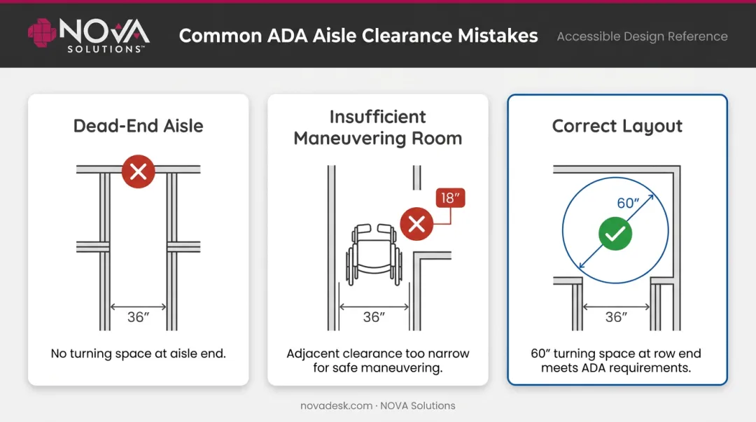 Three common ADA aisle clearance mistakes in training room furniture layouts