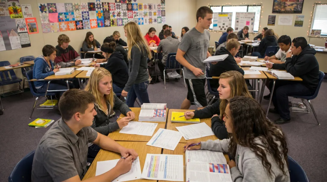 High school students in jigsaw group activity moving between expert and home groups