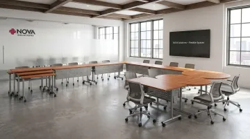 NOVA Solutions modular nesting conference tables reconfigured in multiple room layouts