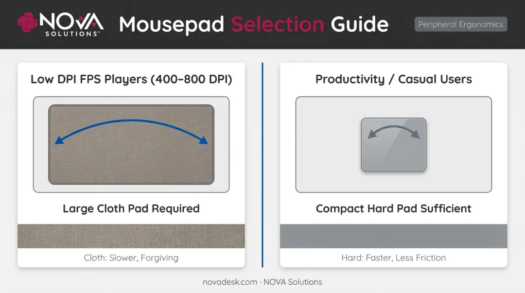 Gaming mousepad size and DPI comparison guide for FPS versus casual setups