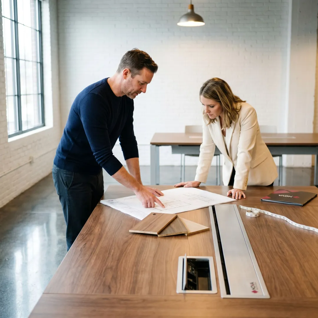 Designer reviewing custom furniture plans