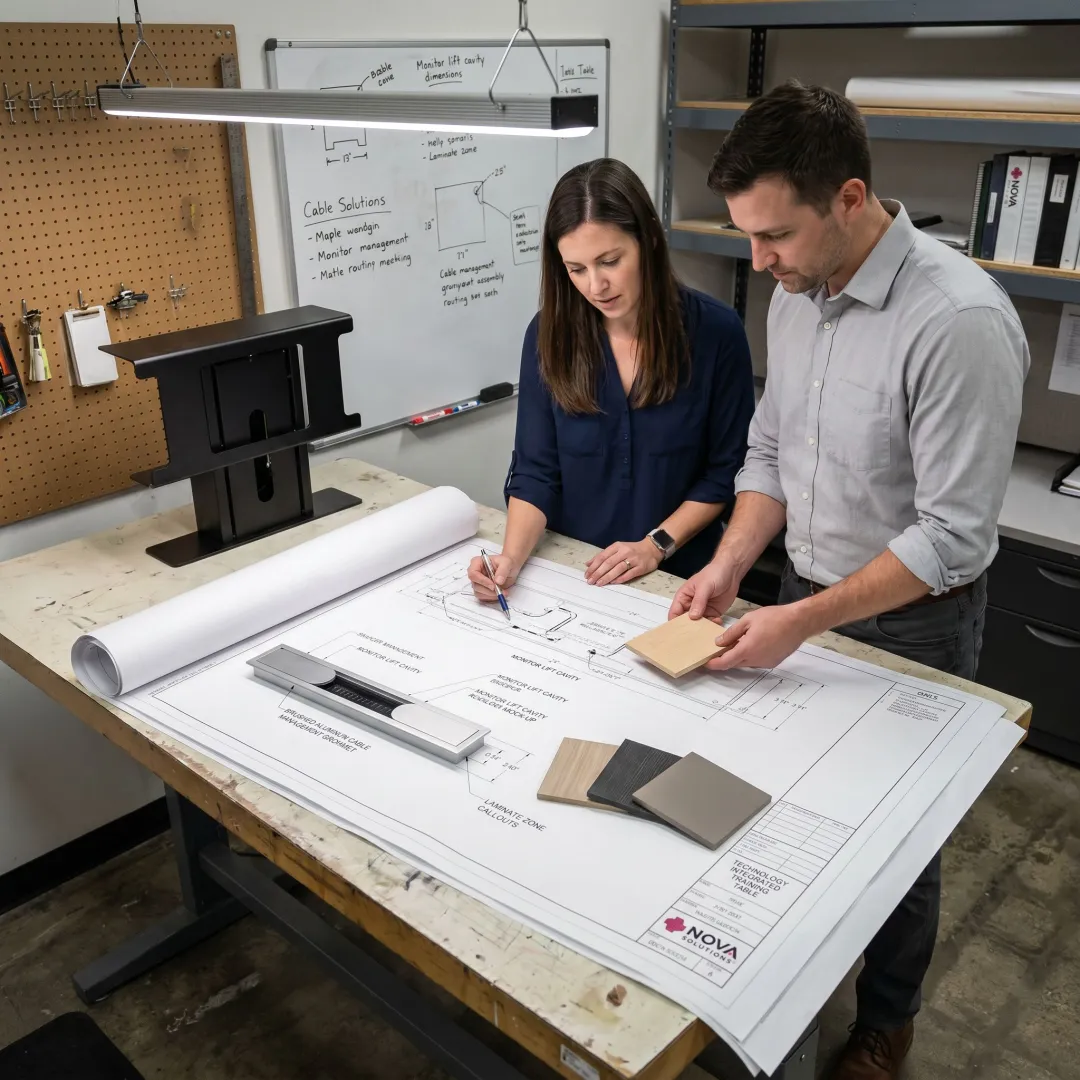 Team planning custom technology furniture designs