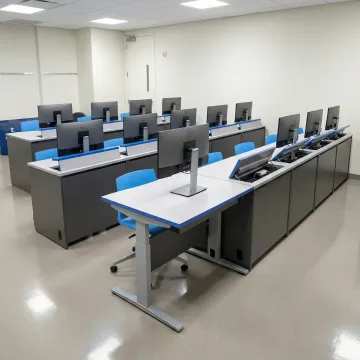 Fully assembled modular classroom furniture with integrated technology ready for use