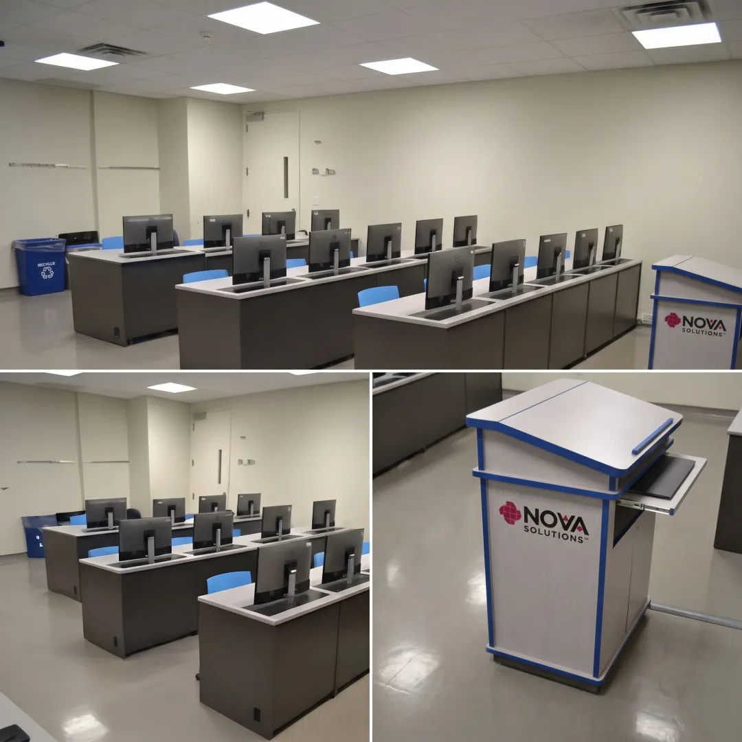 American-made commercial technology furniture in a training room