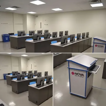American-made commercial technology furniture in a training room