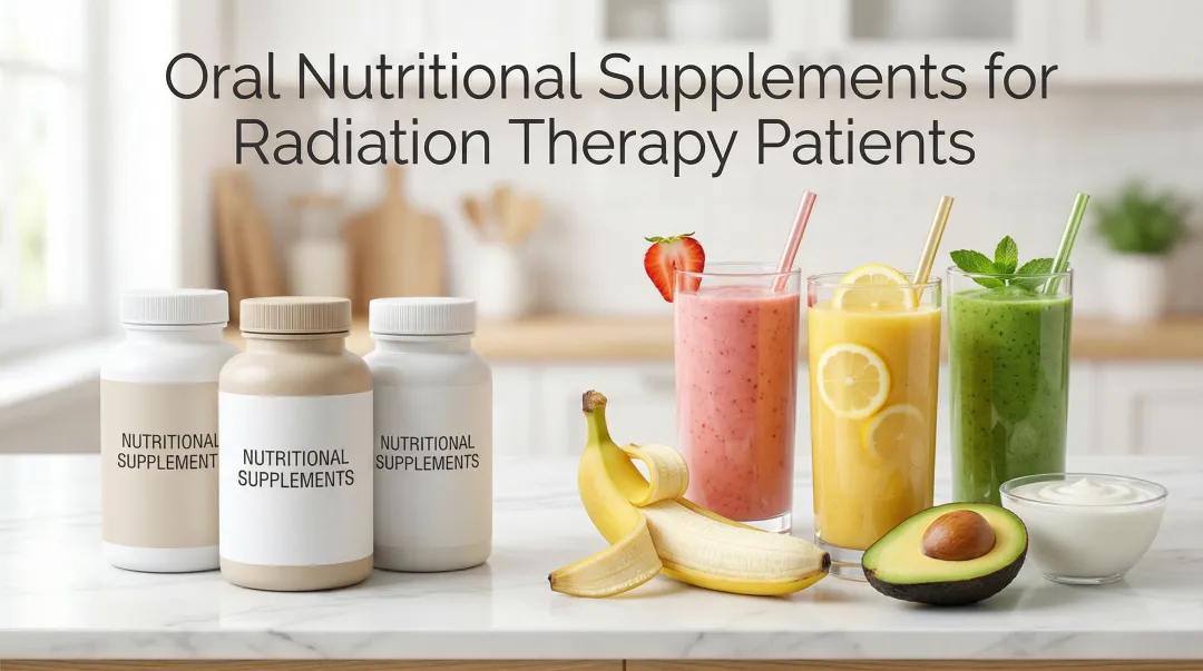 Oral nutritional supplement protein shakes alongside soft cancer treatment foods