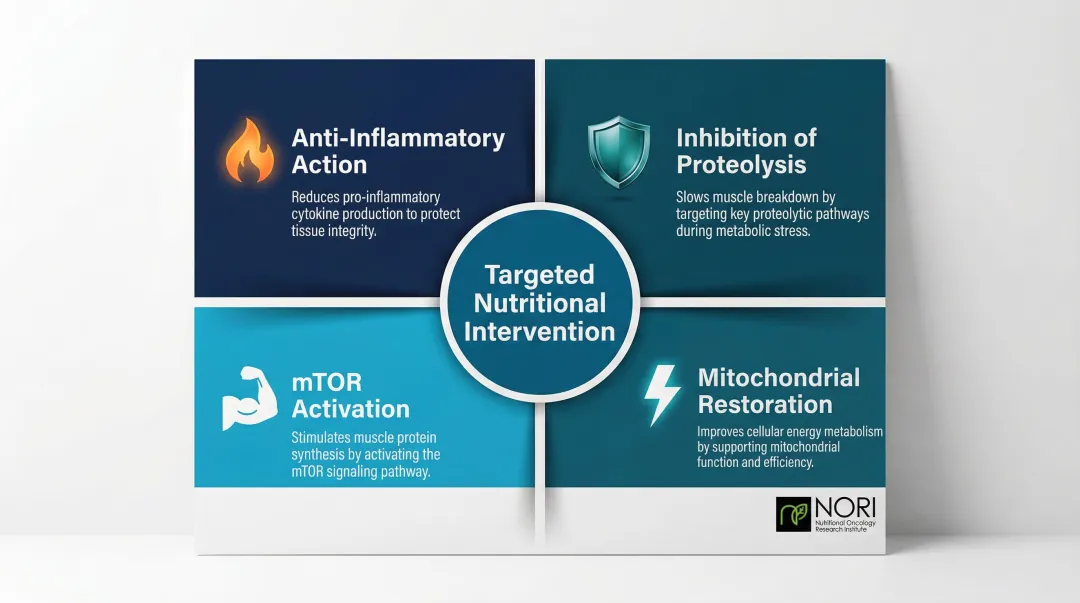 Four targeted nutritional intervention pathways addressing cancer cachexia metabolic mechanisms