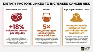 Three dietary cancer risk factors with key statistics and percentage increases