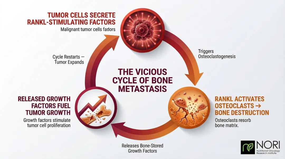 Three-step vicious cycle of bone metastasis tumor and osteoclast feedback loop