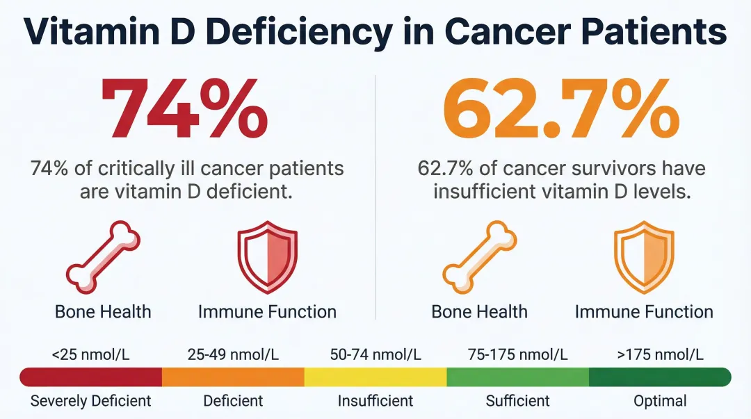 Vitamin D deficiency prevalence chart in cancer patients showing percentage statistics