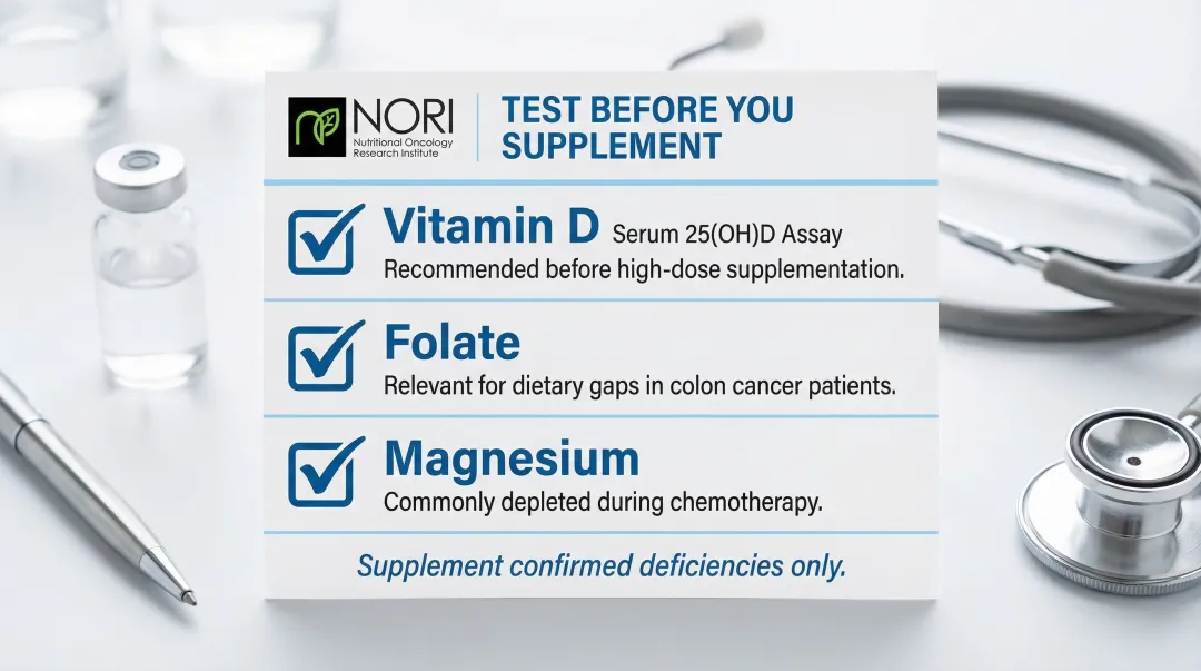 Pre-supplementation blood tests checklist for colon cancer patients before starting supplements