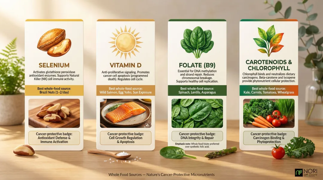 Four key anticancer micronutrients selenium vitamin D folate carotenoids comparison chart
