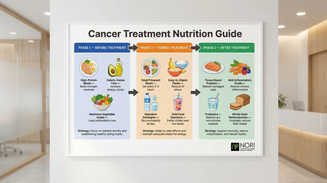 Three-phase brain cancer nutrition plan before during and after treatment timeline